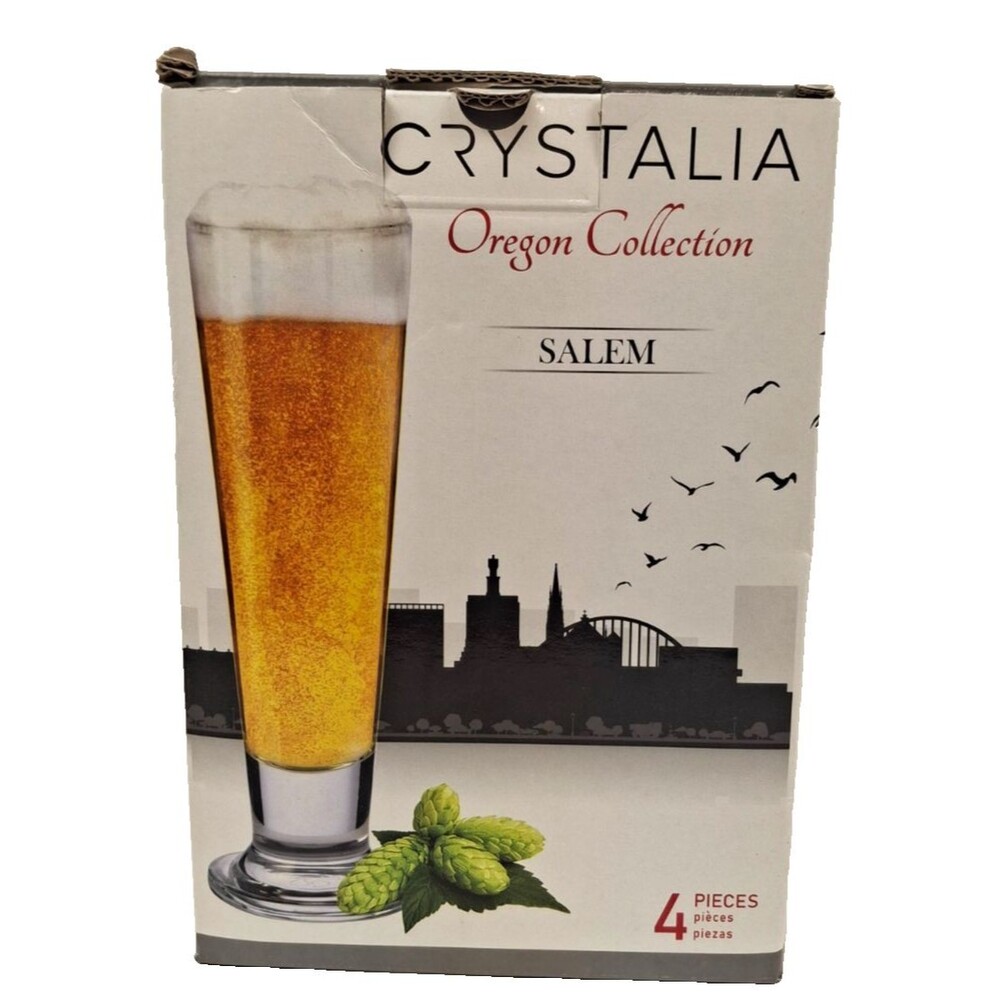 Crystalia Oregon Collection Salem Beer Pilsner Glasses Set of 4 Made in Turkey